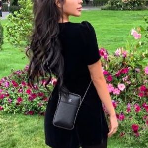 Black Zara Velvet Puff Sleeve Mini Dress